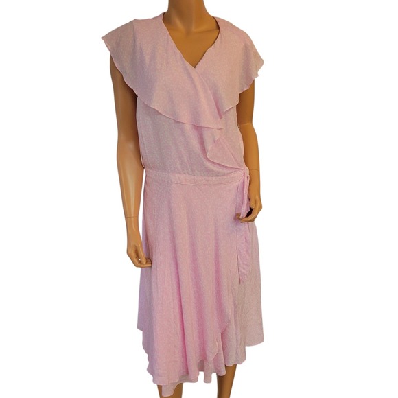 Draper James Wrap Dress Pink White Floral‎ Print Midi Ruffle Sleeve Size XXL New - Picture 2 of 13